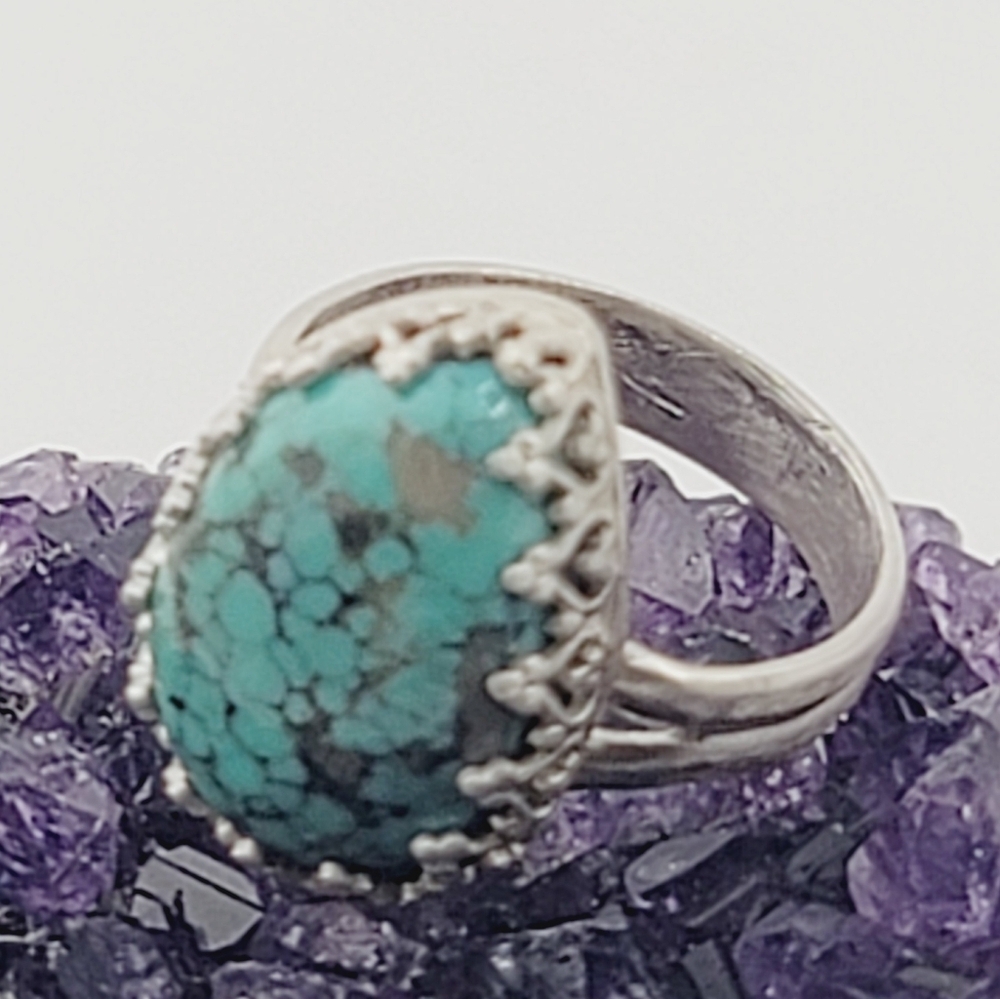 TURQUOISE BOHEMIAN HANDMADE RING IN .925 STERLING SILVER METAL SIZE 5.5 - Picture 3 of 6